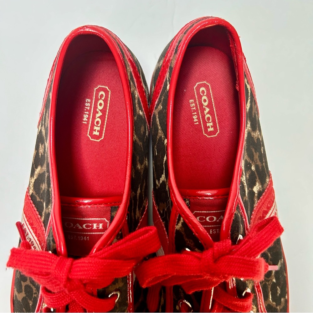 COACH DEJA Canvas Leopard Print Red Trim Sneakers Womens size 9.5M - Picture 5 of 9